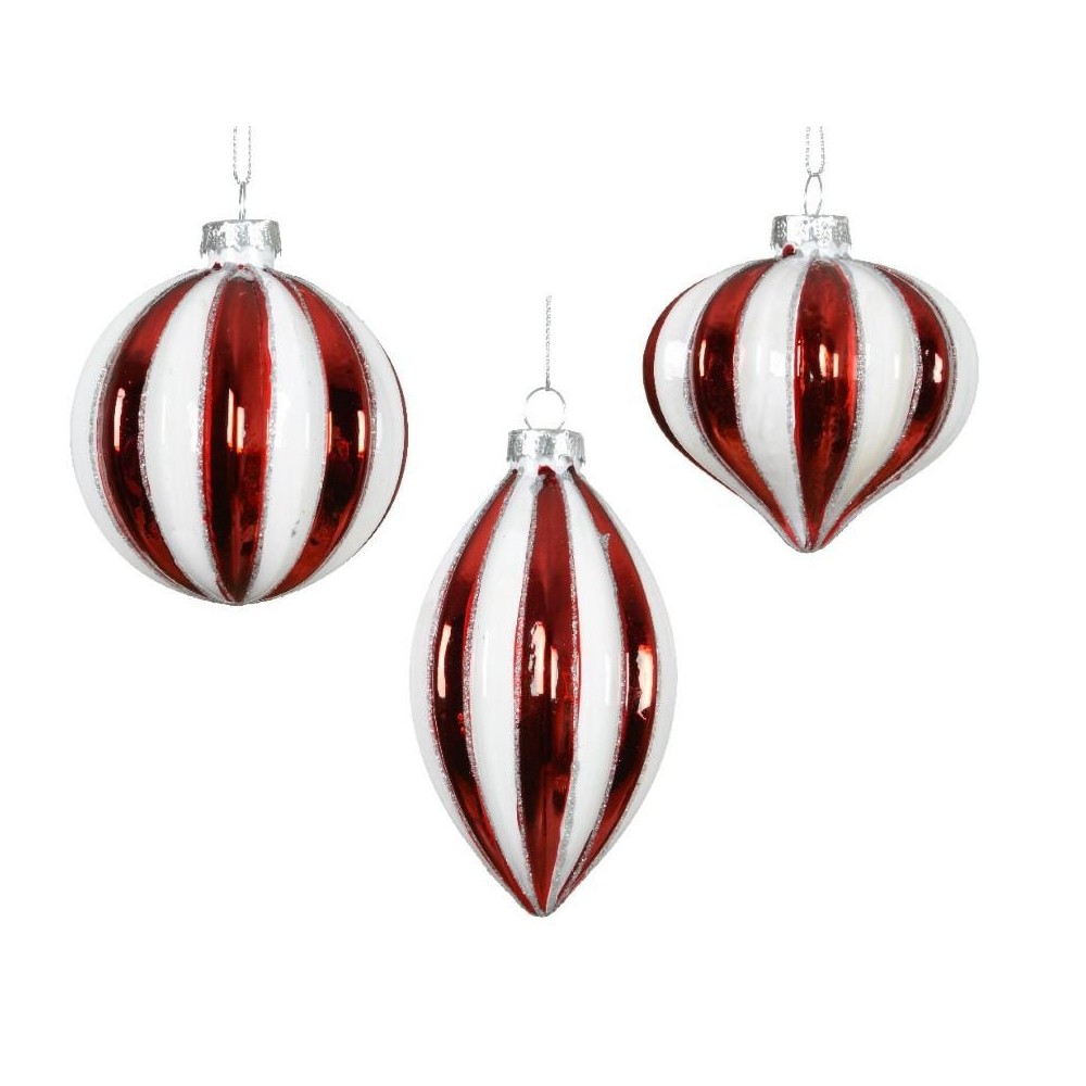 SFERE VETRO D.8 CM. STRISCE ROSSE